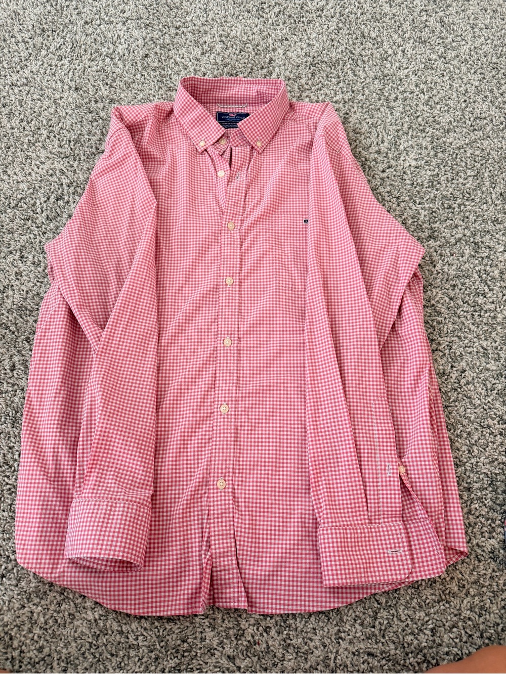 Vineyard Vines Men’s Red and White Gingham Button-Down Shirt